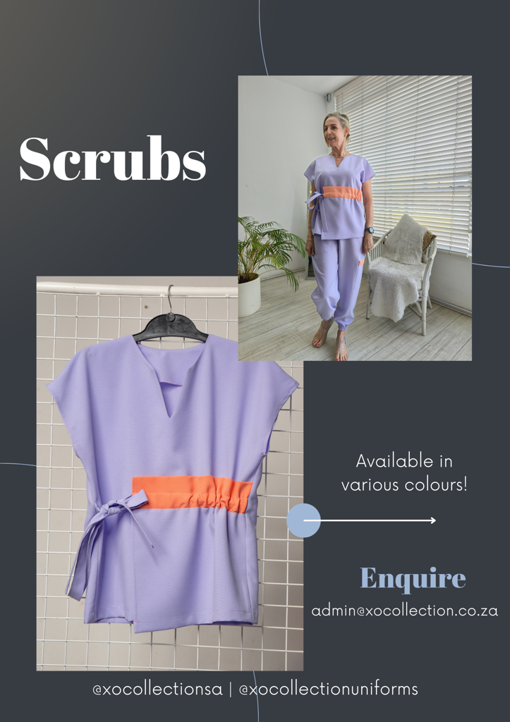Product image - Maternity friendly adjustable scrub top. Made from good quality, easy to care fabrics. Available in various dark or bright colours with or without contrast. Sizes range from 28 to 50.