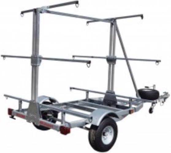 Product image - Product Description
Product Information
Designed for commercial and larger scale kayak and canoe transports, the Malone® MegaSport™ Outfitter 3 Tier Trailer has you covered for the season! With a marine grade galvanized 11 gauge steel frame, this trailer by Malone® will last you the seasons. Its galvanized crank style jack stand with a 5.5” wheel provides easy handling, while its three tier load bar system makes load