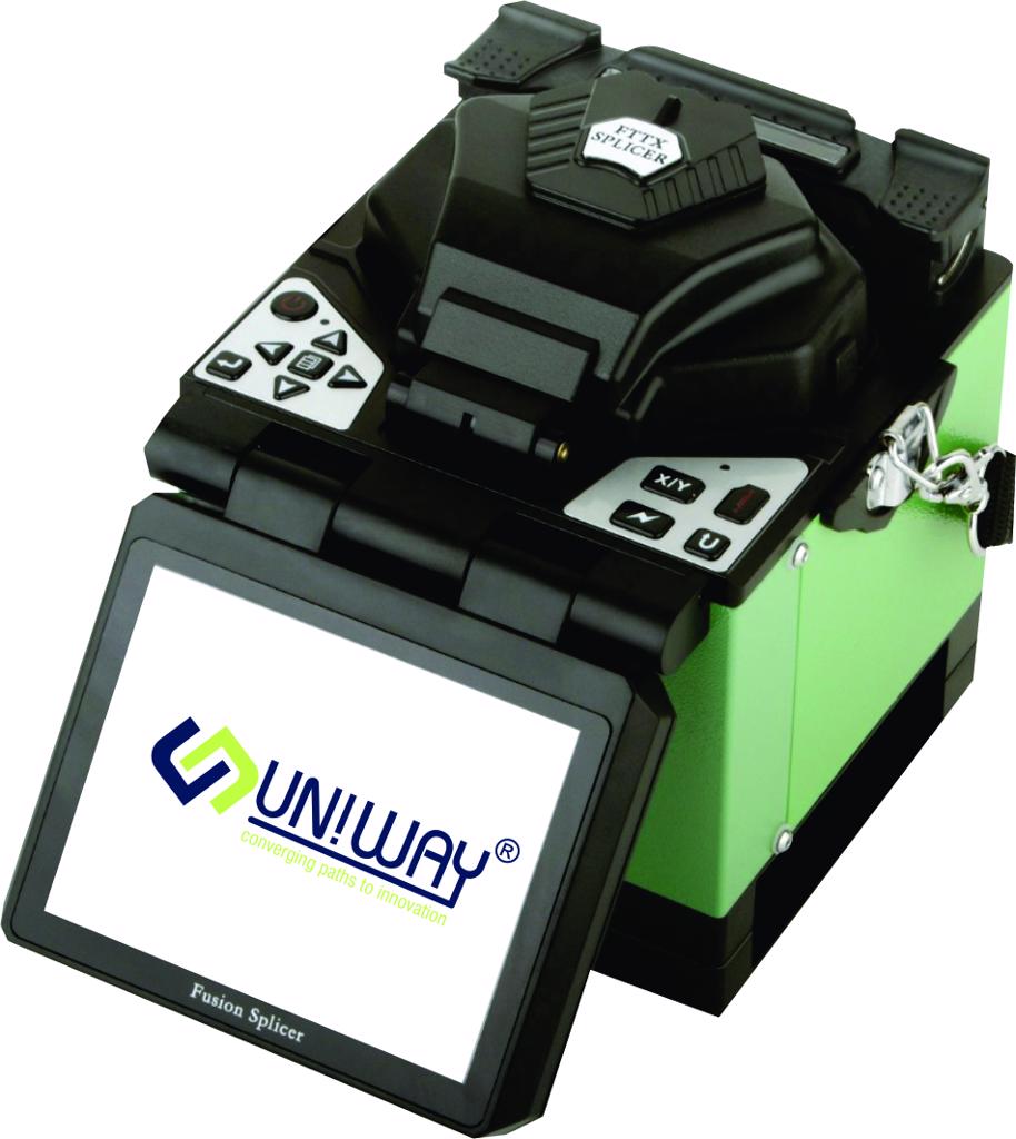 Product image - Empowering connectivity through cutting-edge fusion splicer 
UW-65H
Key Features
*High resolution core alignment.
*High capacity battery 6400mAh capable of 350 fusion splices.
*Splice on Connector (SOC) Compatible.
*5000 Splices electrode life.
*Light weight, easy to carry, compact case.
*Average splices loss 0.02 dB.
*Rugged Design, Water resistant.
*Recommended for Telco/CATV/FTTX
