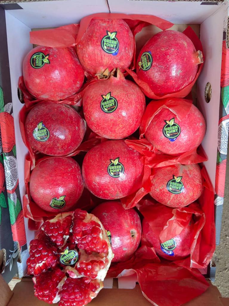 Product image -  Egyptain Pomegranate Devoid of the fissures,, wounds, bruises and rot The color of skin fruit is red Flavor depends on the ratio of sugar to acidity and it differ according to the types preferable

Varieties: Wonderful, Baladi, Early 116
Color : red
Brand: Dulce
Available sizes: 6, 7,8,9,10,11,12,13,14
Packing: 5 KG Plastic Box, 4.5 KG Cartons
Standards: Grade a premium
