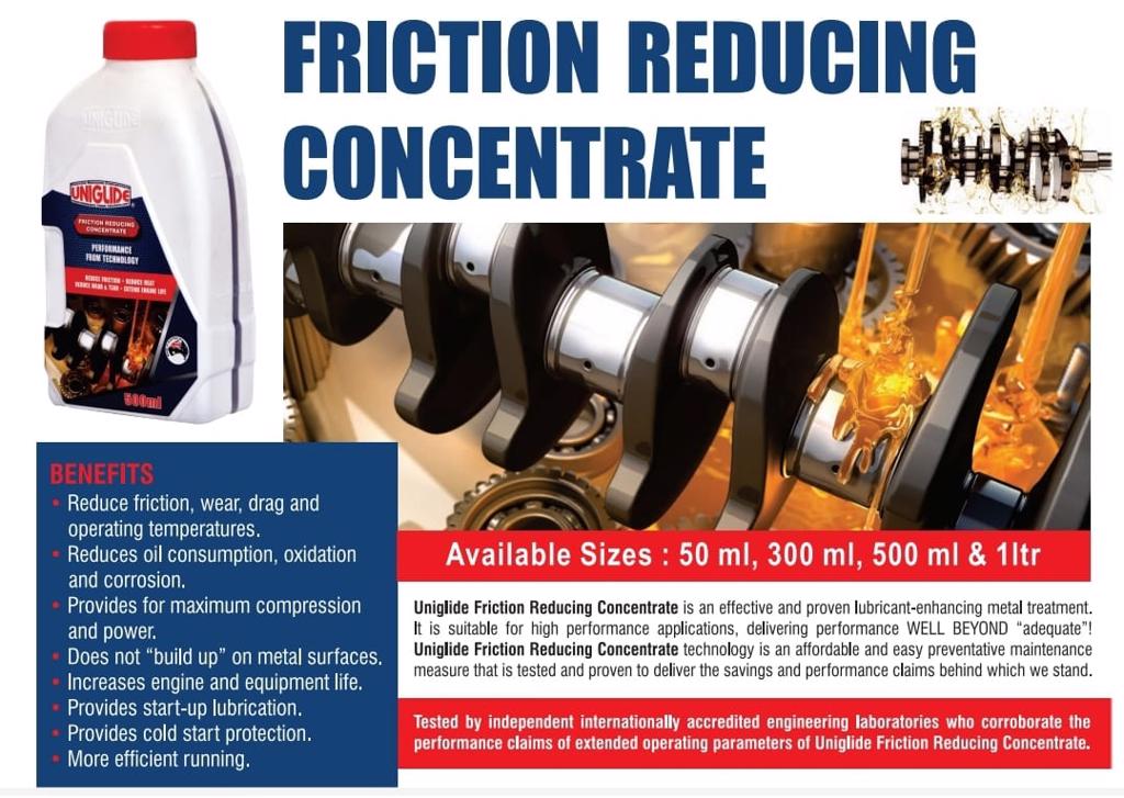 Product image - Reduce heat with Uniglide Friction Reduction Concentrate and improve the performance of your machinery and equipment. Less friction means less heat which equates to improved performance, better fuel economy a longer-lasting engine.