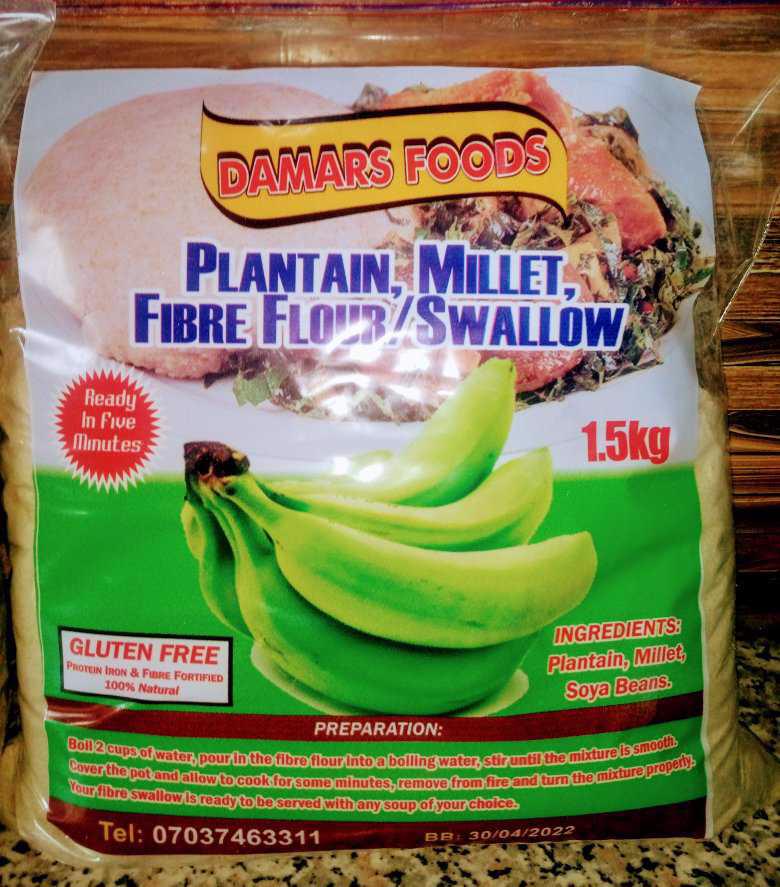 Product image - Unripe Plantain Millet & Soyabean flour is a very healthy flour which is made from 3 Healthy ingredients which includes (1), unripe Plantain, (2), Millet ,(3) Soyabean. This can make in swallow and be eaten with any soup of your choice, It can be use for baking of any snacks of choice. This particular flour is made specially for people with diabetes, overweight/ cholesterol, high blood pressure and for other health .