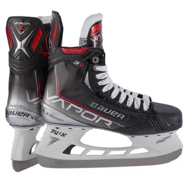 Public product photo - bestscooterstore.com  The Bauer Vapor 3X ice3 hockey skates! Ideal for performance level skaters and those players of all foot shapes looking to get into Bauer's most agile skate family. The Vapor 3X uses Bauer's 3 fit system making it ideal for all skaters to find their perfect fit. FEATURES More supportive and lightweight The flex comp quarters provide excellent support and are lighter in weight than the previous