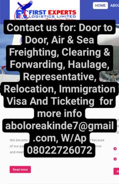 Public product photo - Our services are Door to door shipment delivery, Air and sea freight, Customs clearing and forwarding, Haulage & Relocations. contact +2348022726072